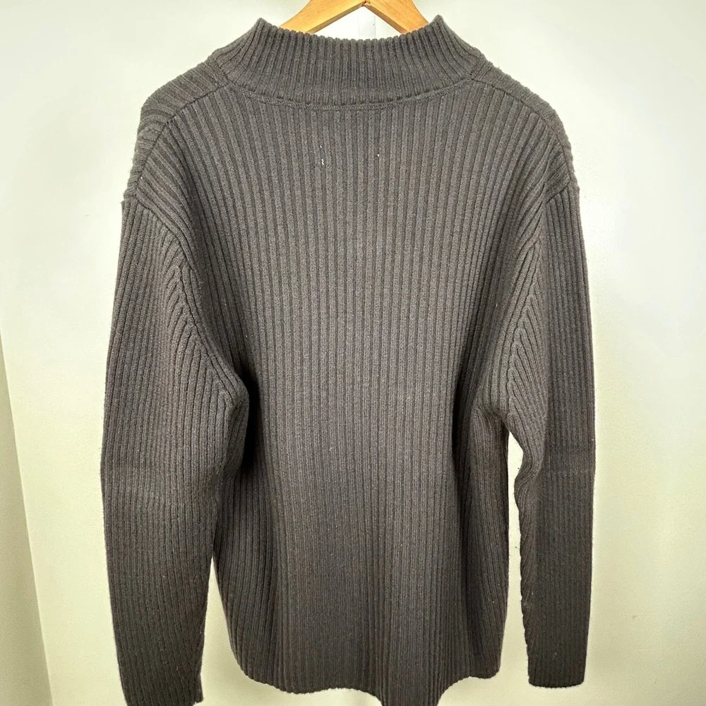 The Territory Ahead Sweater Gray Mens L Wool Henley Cable Knit Mock Neck EXC
